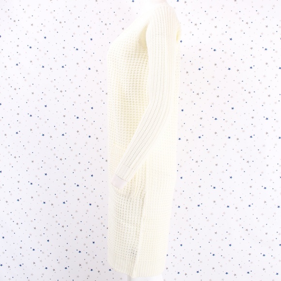 Waffle Knit Duster Long Sweater Cardigan Ivory - Picture 4 of 7